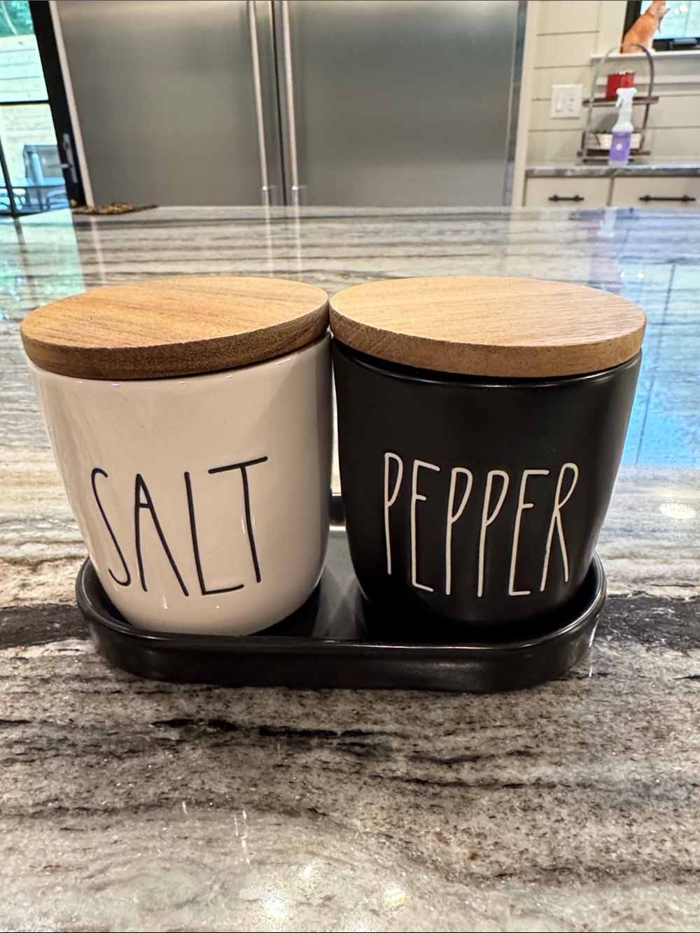 Rae Dunn White & Black SALT and PEPPER Ceramic Canister Set